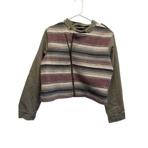 American Eagle Tribal Jacket XL Zip Front Ethnic Pattern Olive Cotton Moto